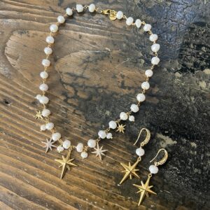 IMG_9062 Collana e orecchini con astri dorati e perle naturali