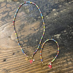 Set Collana e Bracciale con Perline di Vetro Colorate