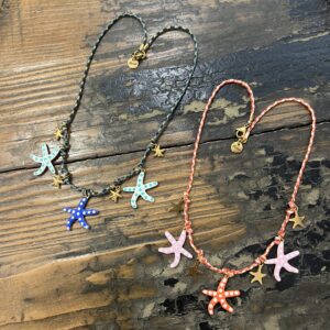 Collana con Cordino e Ciondolo Stella Marina | Acciaio Dorato e Smaltato